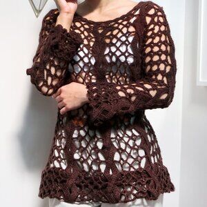 Vintage Chocolate Brown Open Cable Knit Sweater - Women's Medium Apocalyptic